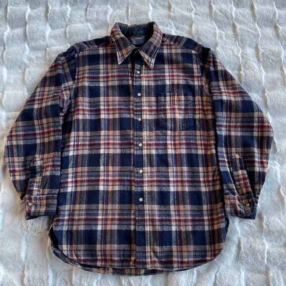 🔥Vintage 60s-70s USA Made Pendleton Virgin Wool Plaid Long Sleeve Button Shirt - Picture 1 of 15